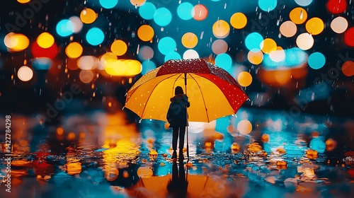 Wallpaper Mural Person holding colorful umbrella in rainy night cityscape vibrant lights artistic photography urban environment Torontodigital.ca