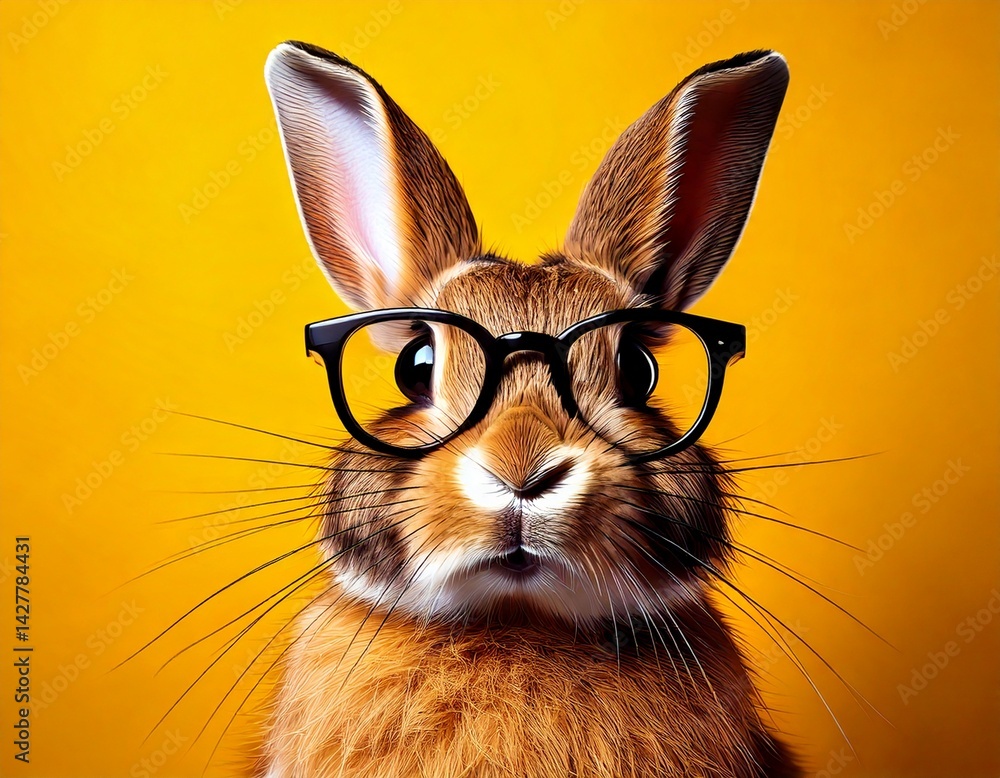 Obraz premium rabbit with glasses on yellow background