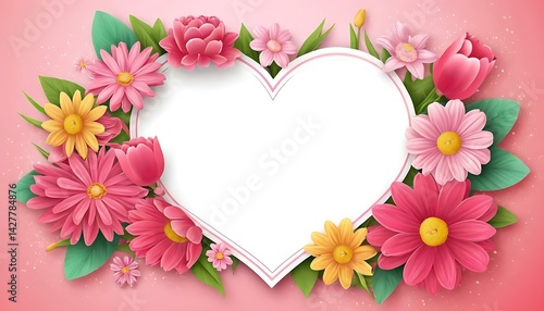 International Mother's Day background with pink flowers and writing paper