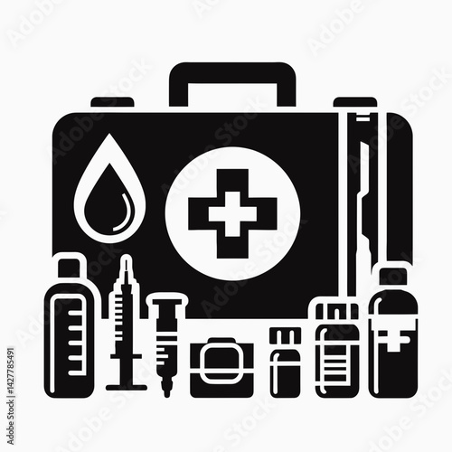 very simple flat and single minimalist First Aid Kit Silhouettes in black on a white background