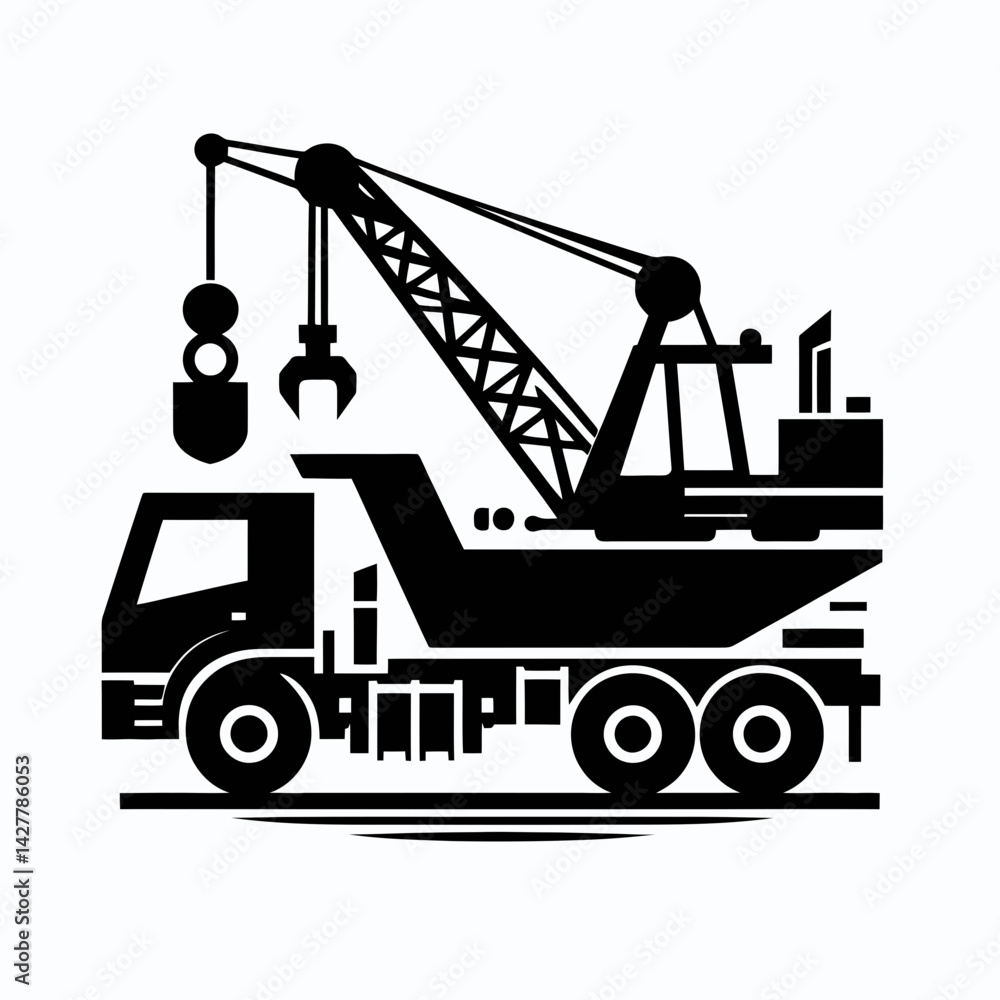 Naklejka premium very simple flat and single minimalist Construction Truck Silhouettes in black on a white background