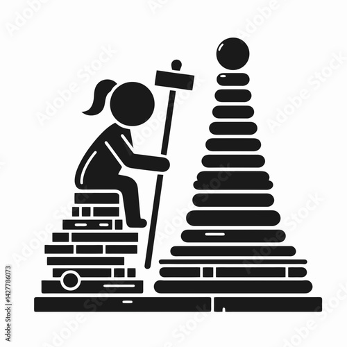 very simple flat and single minimalist Stacker Toy Silhouettes in black on a white background