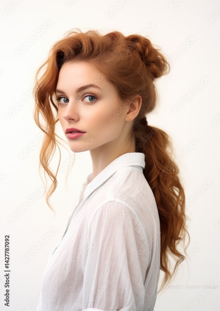 side view beautiful female model in white background side view beautiful female model in white background