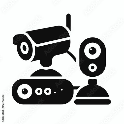 very simple flat and single minimalist Baby Monitor Cameras Silhouettes in black on a white background