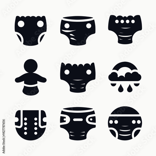 very simple flat and single minimalist Diaper Silhouettes in black on a white background