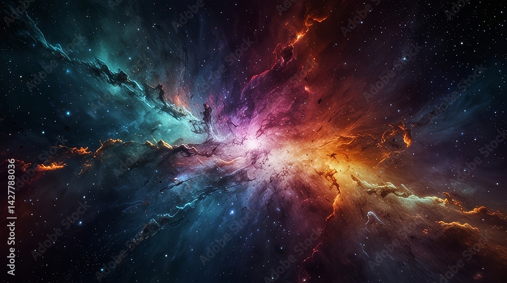 Obraz premium The colorful illustration of space with multiple colors lights