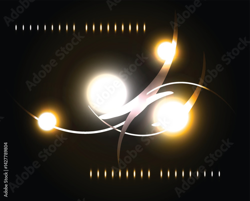 Collection of bright energy bursts and firefly effects on a dark background