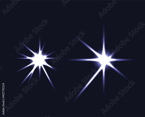 Collection of bright energy bursts and firefly effects on a dark background
