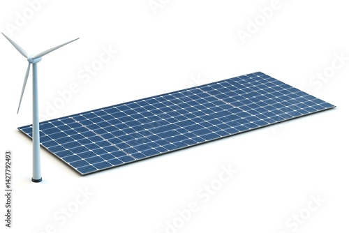 Clean solar energy technology with photovoltaic panels on a white background harnesses sunlight for renewable electricity