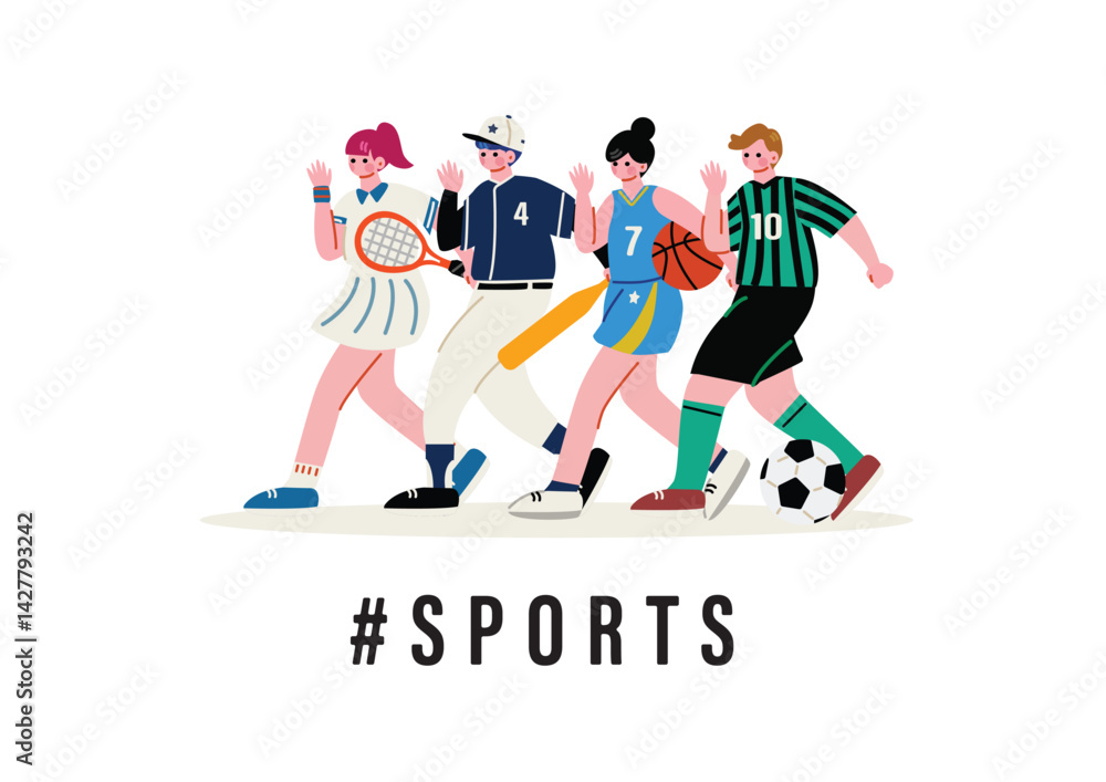 スポーツのユニフォームを着て歩く男女 スポーツのユニフォームを着て歩く男女