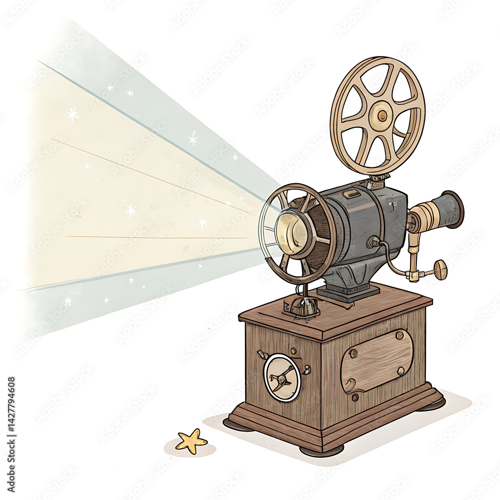 Fototapeta premium Adorable Antique Magic Lantern Projector Clipart Vintage Film Projector Illustration