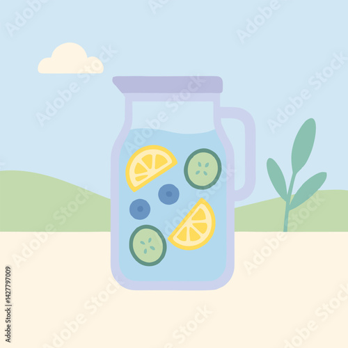 Healthy Body Detox with Infused Water Minimalist Illustration by Generative AI