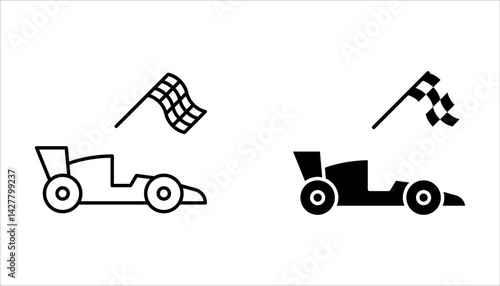Formula race car icon set, finish line isolated on white background