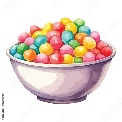 A bowl of candy cute watercolors illustration on white background