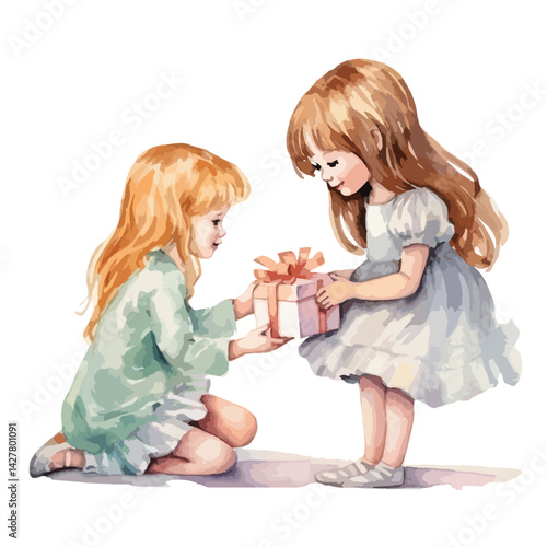 A Best friends wearing silly hats cute watercolors illustration on white background