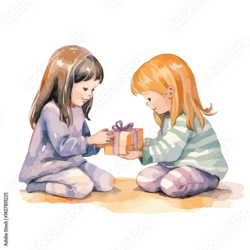 A Best friends wearing silly hats cute watercolors illustration on white background
