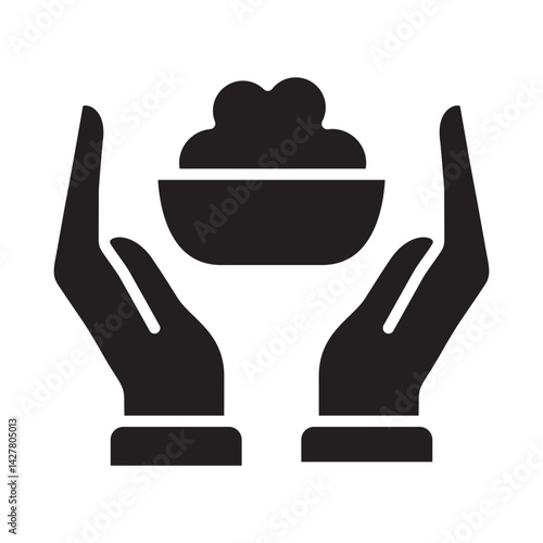 Two hand giving food icon. Symbol of fundraising, compassion, philanthropy, giving, care, humanity. Vector illustration.