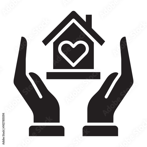 Two hand giving house or home icon. Symbol of fundraising, compassion, philanthropy, giving, care, humanity. Vector illustration.