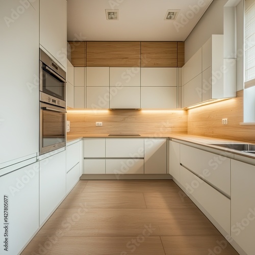 Wallpaper Mural Modern White Kitchen with Wooden Accents (1) Torontodigital.ca