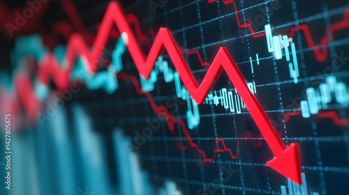 The chart shows a downward trend with a prominent red arrow indicating a sharp decline