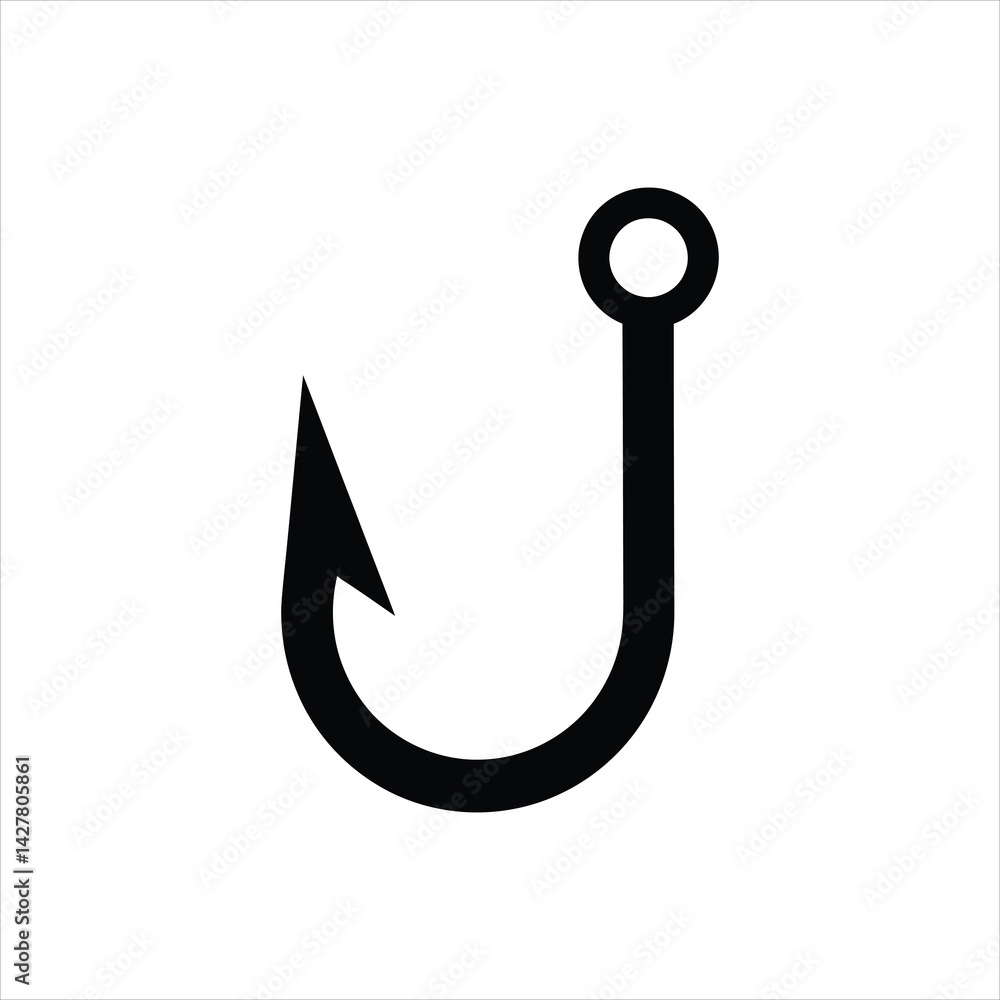 Fishing Hook Icon – Vector Silhouette of Single Hook with Barb Fishing Hook Icon – Vector Silhouette of Single Hook with Barb