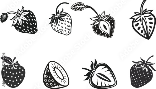 A set of vector illustration images of strawberry  fruits