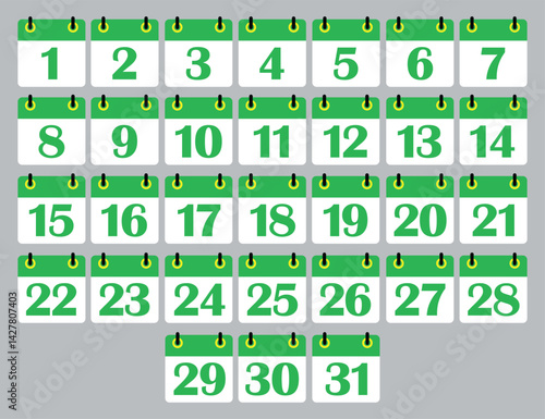 vector calendar icon up to 31 days with green color
