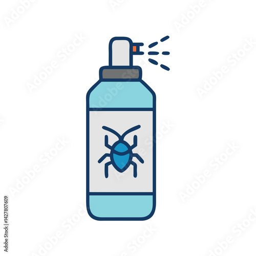 Spray bottle with insect icon in blue color flat style