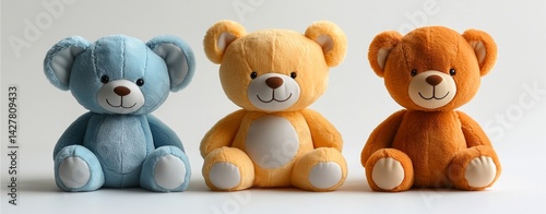 Plush toys sitting upright, soft fabric detail, clean white background