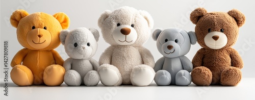 Plush toys sitting upright, soft fabric detail, clean white background