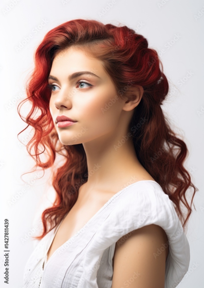 side view beautiful female model in white background side view beautiful female model in white background