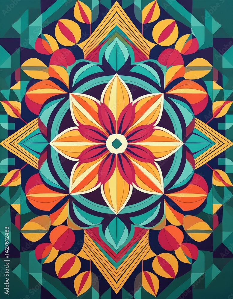 Vibrant Geometric Floral Abstract Design with simple vector look Vibrant Geometric Floral Abstract Design with simple vector look