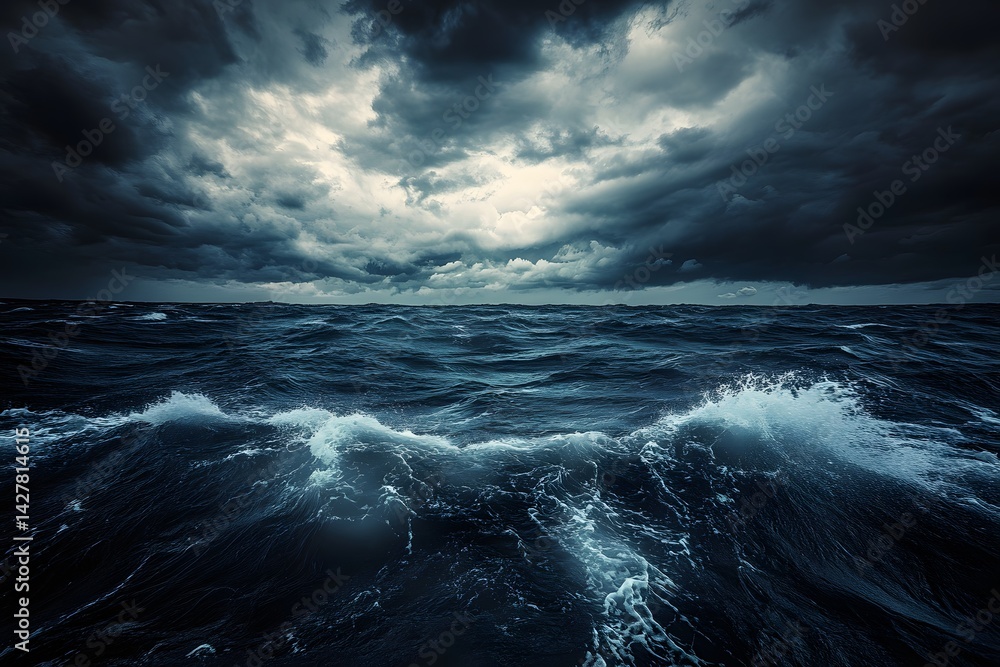 Fototapeta premium Dark Clouds Hovering Over a Restless and Windy Ocean