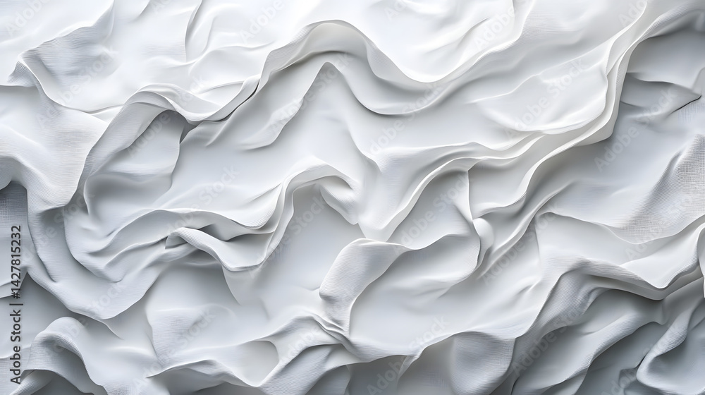 Fototapeta premium Dynamic white textured waves abstract art minimalist design studio setting top-down view motion concept