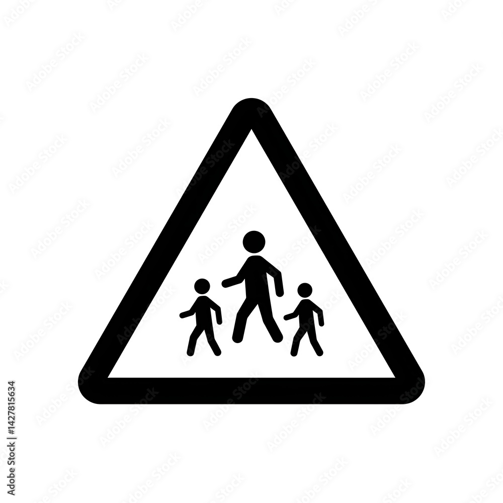 Children Crossing Sign Black and White Icon for Road Safety Children Crossing Sign Black and White Icon for Road Safety