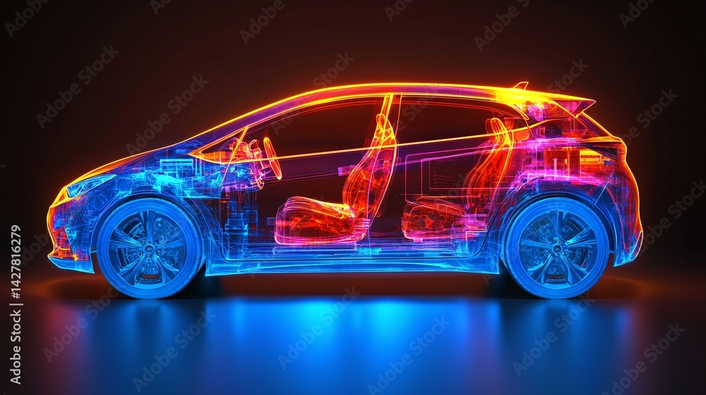 futuristic digital car illustration with neon lights and transparent design futuristic digital car illustration with neon lights and transparent design