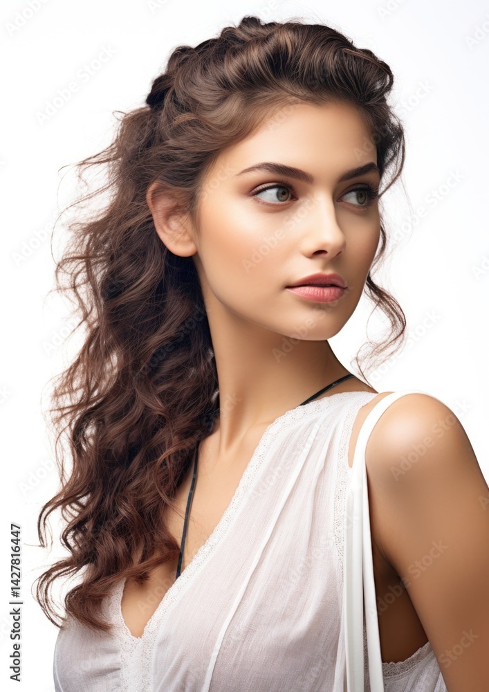 Fototapeta premium side view beautiful female model in white background