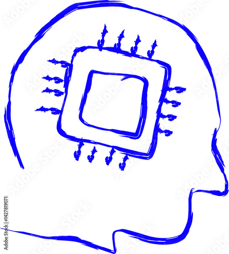humanoid icon in doodle style. blue line scribble icon	