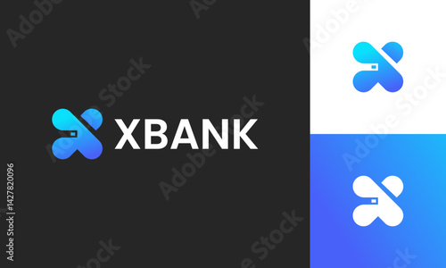 X bank, money and wallet icon logo design template for business
