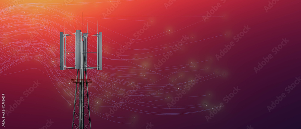 A 5g communication tower with a cell phone antenna on top
