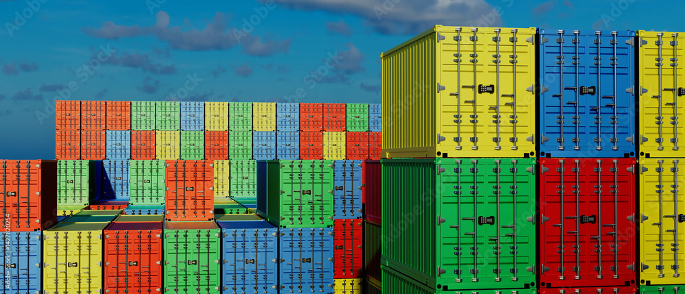 A stack of colorful shipping containers