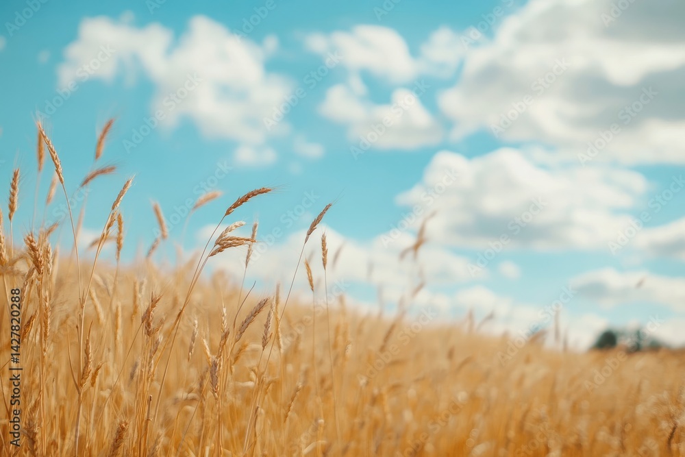 Fototapeta premium Close-up view of a ripe wheat field on a beautiful sunny day.