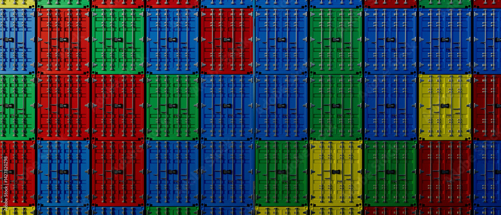 A row of containers with different colors