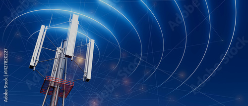 A 5g communication towerwith a blue sky in the background