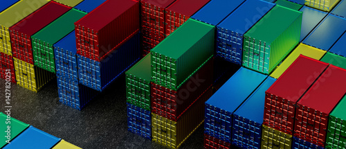 Obraz na płótnie A stack of shipping containers with different colors w salonie