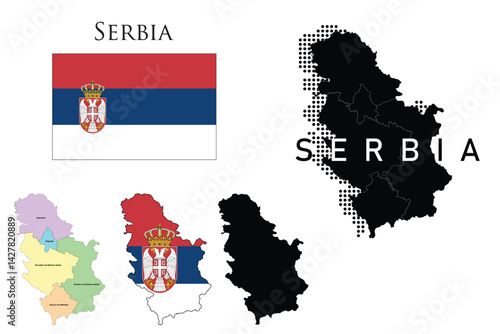 Serbia flag and map illustration vector.	