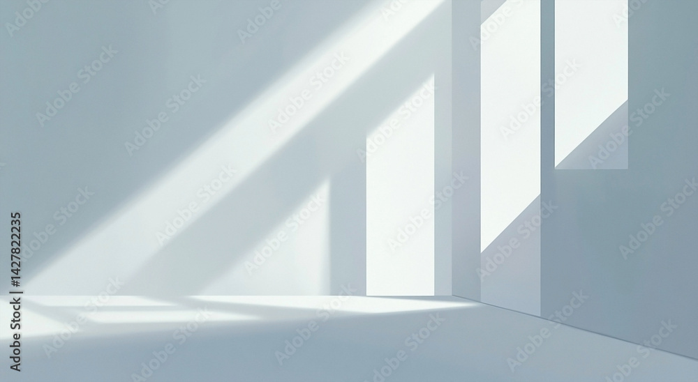Fototapeta premium Minimalist interior scene casting geometric shadows, bathed in soft, bright light