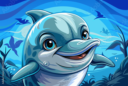 Beautiful grey bottlenose dolphin on under sea background