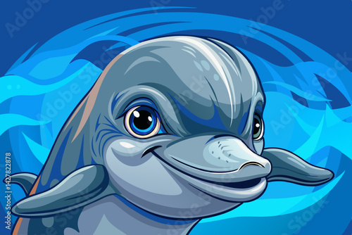 Beautiful grey bottlenose dolphin on under sea background