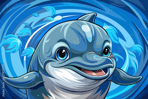 Beautiful grey bottlenose dolphin on under sea background